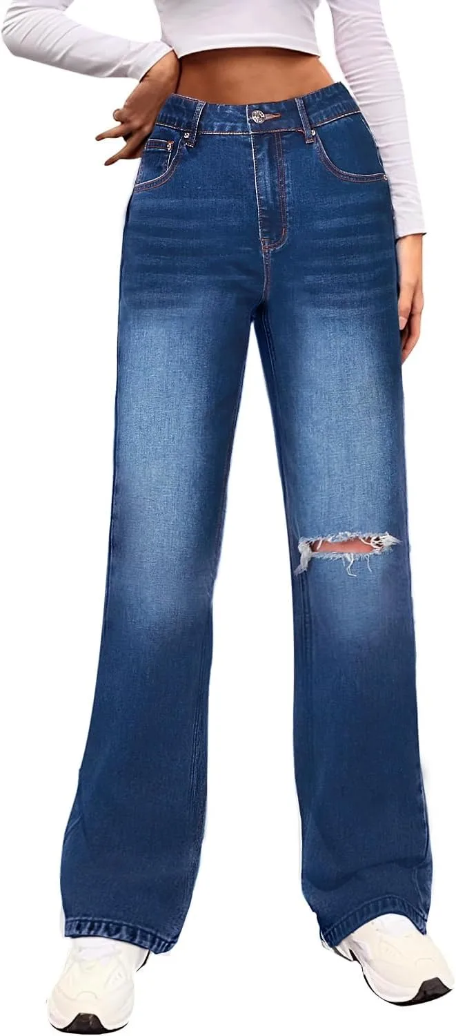 

Genleck женские рваные джинсы бойфренды с высокой талией