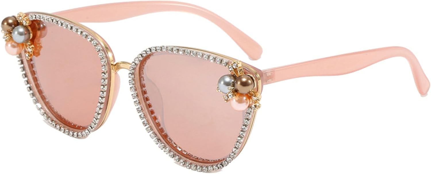 

Овальные жемчужные солнцезащитные очки для женщин, роскошные винтажные солнцезащитные очки со стразами для вечеринок и фестивалей, «кошачий глаз», блестящие солнцезащитные очки N45 mincl, Pink