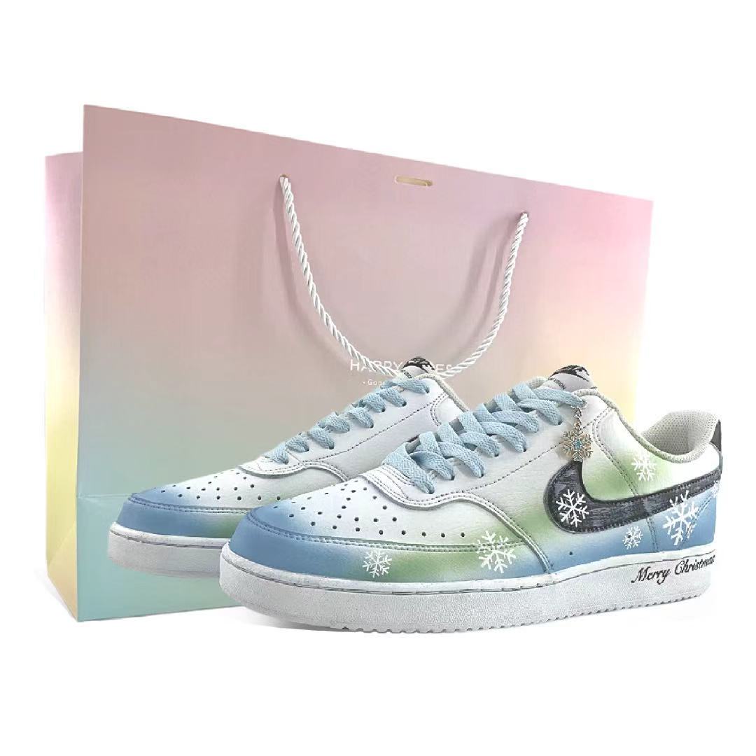 

Nike Мужские износостойкие, противоскользящие низкие скейтбордные кроссовки Court Vision 1, белый, синий и зеленые