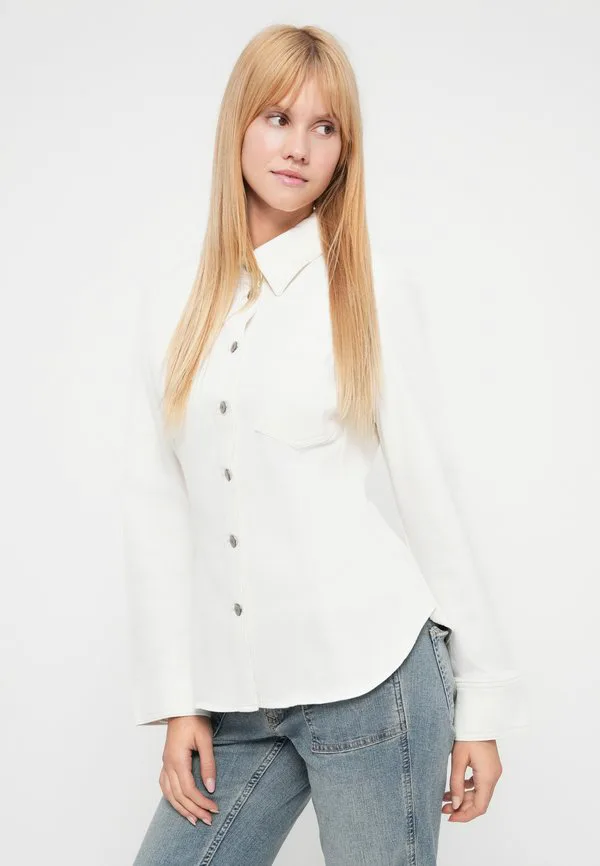 Длинная приталенная рубашка, блузка на пуговицах Gap, Winter White — фото 4