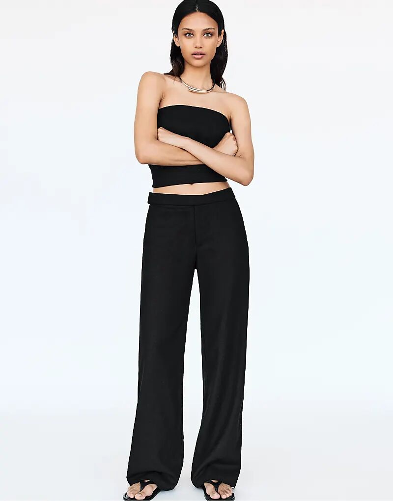 

Брюки Pull&Bear с перекрещивающейся талией черного цвета