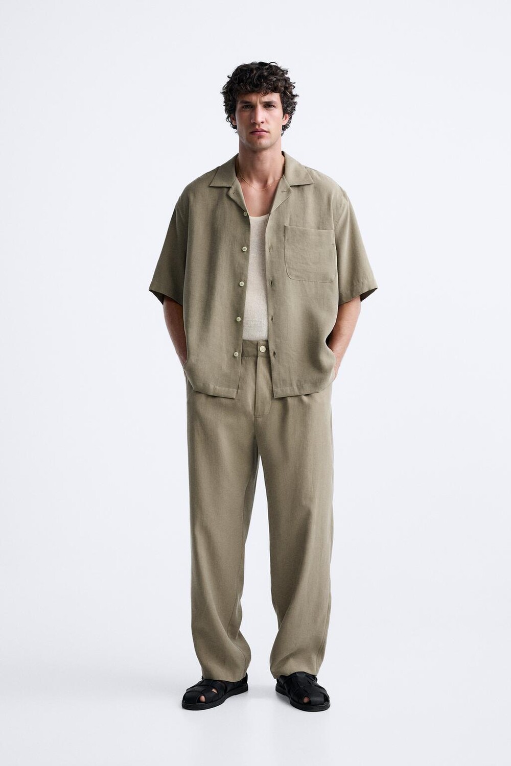 

Рубашка из смешанного лиоцелла ZARA, хаки