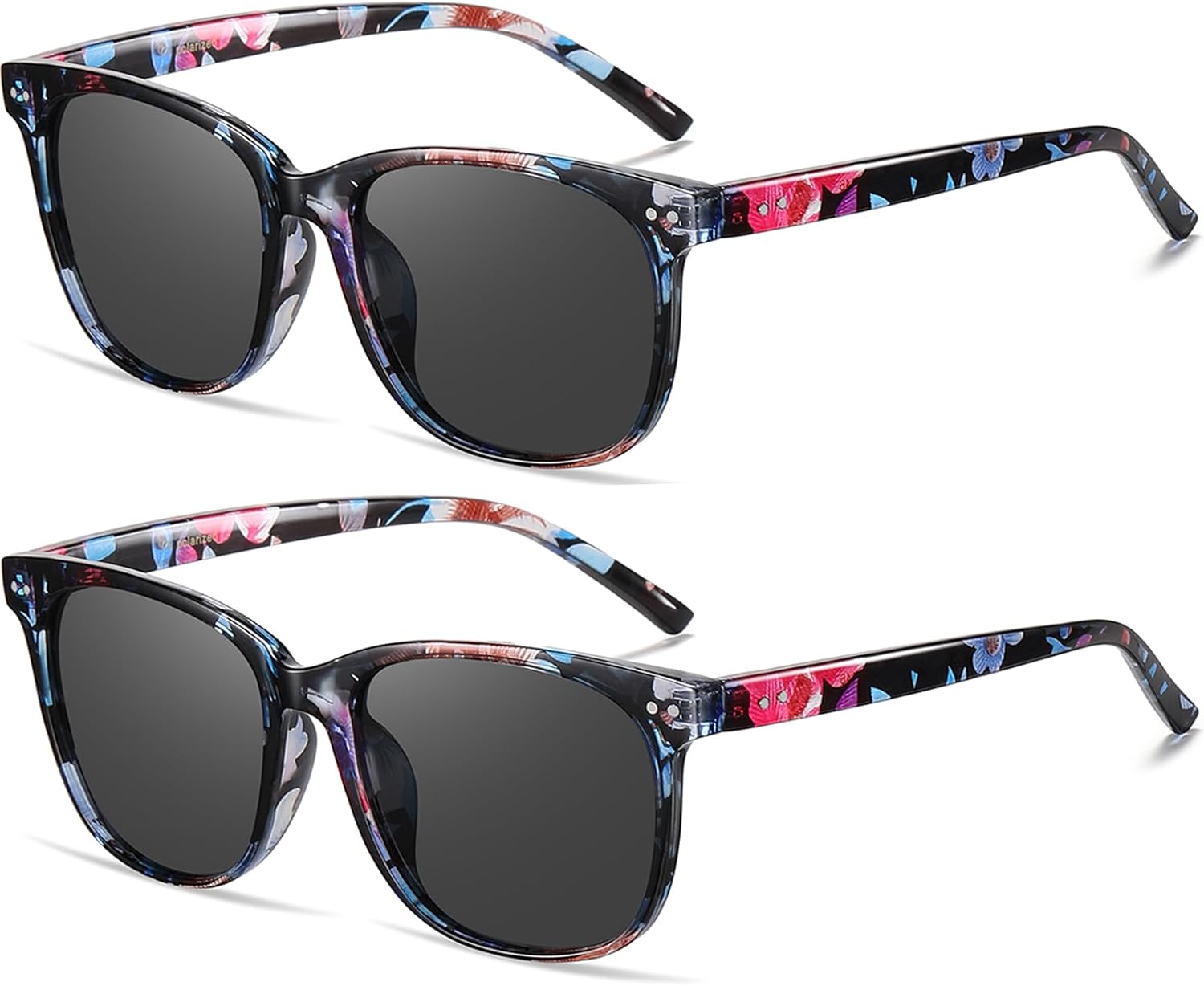 

Женские поляризованные солнцезащитные очки HAOLOTA, классические круглые солнцезащитные очки для вождения, рыбалки, легкие, с защитой от УФ-излучения UV400, A09 2pcs Flower/Grey + Flower/Grey