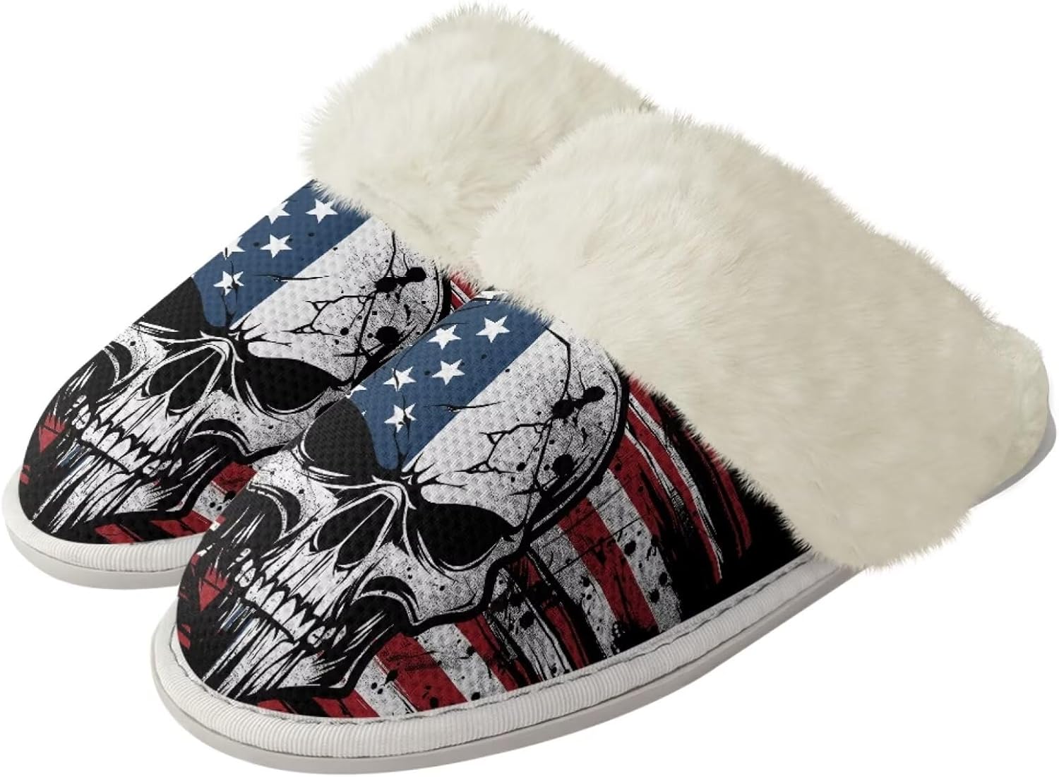 

Мягкие домашние тапочки с принтом черепа, удобные, с противоскользящим покрытием и поддержкой свода стопы, идеально подходят для зимы Getelinseng, American Flag Skull