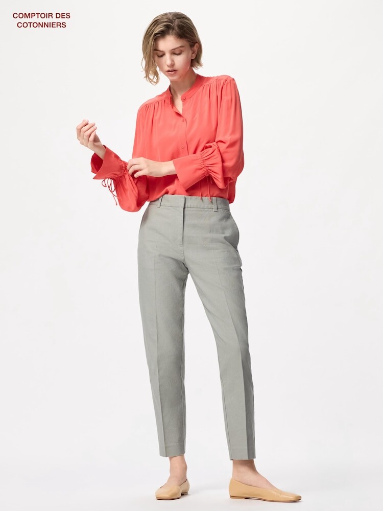 

Льняные хлопковые брюки до щиколотки Uniqlo, серый