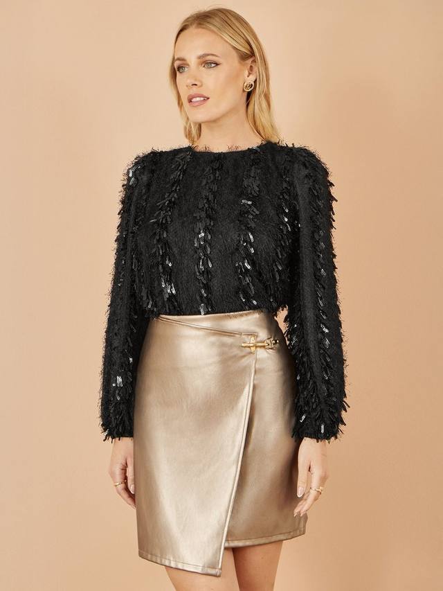 

Свитер с круглым вырезом и пайетками Yumi, Black