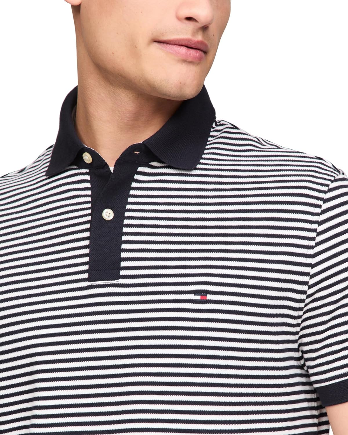 Мужские поло Tommy Hilfiger с коротким рукавом, классического кроя, эластичные, с вертикальным логотипом, Desert Sky / White — фото 2