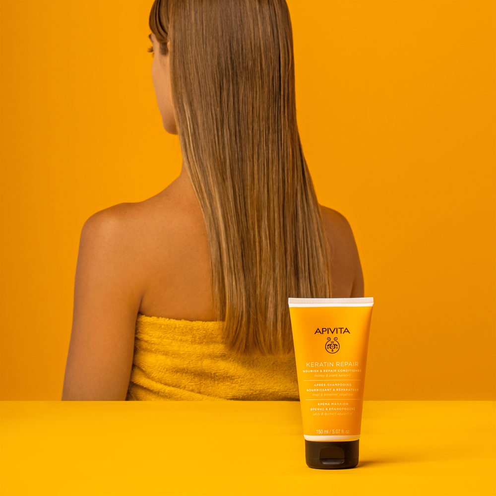 Восстанавливающий кондиционер Keratin Repair для сухих и поврежденных волос Apivita, 150 мл — фото 4