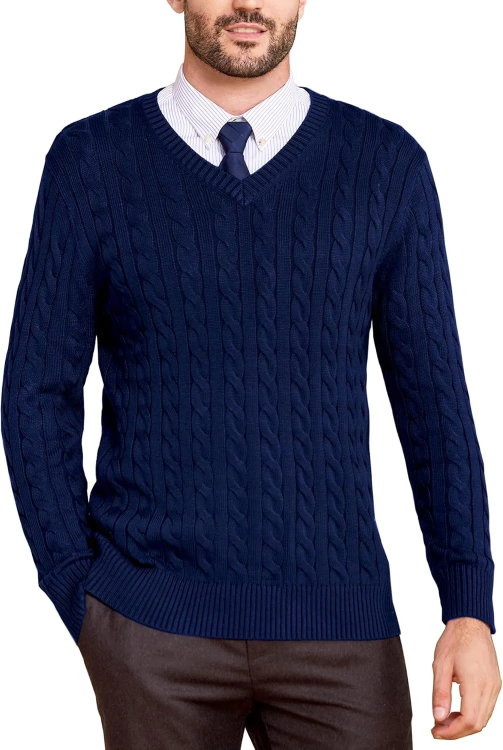 

Мужской свитер Kallspin V-образным вырезом из шерстяной смеси с косой вязкой