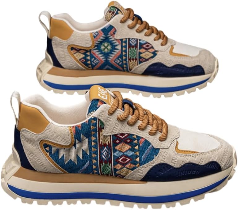 

Мужские модные кроссовки с вышивкой, низкие, на шнуровке, повседневная обувь, подходит для всех сезонов Hoalox, синий/бежевый