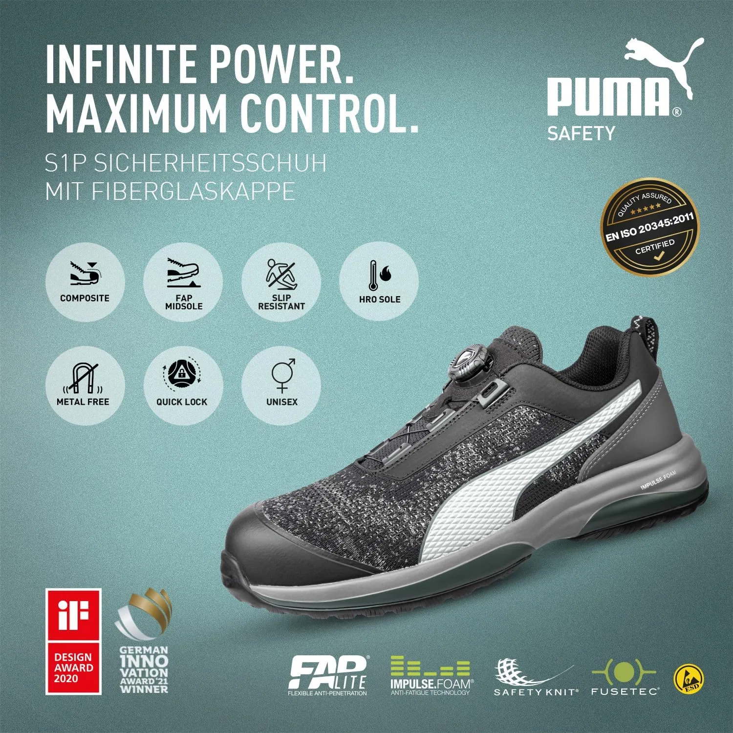 Защитные кроссовки PUMA Safety Charge Black Low, размер 44 — фото 3