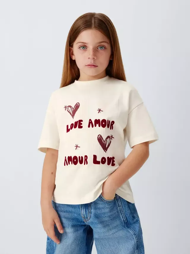 Детская футболка с коротким рукавом Love Amour, кремово-розовая John Lewis