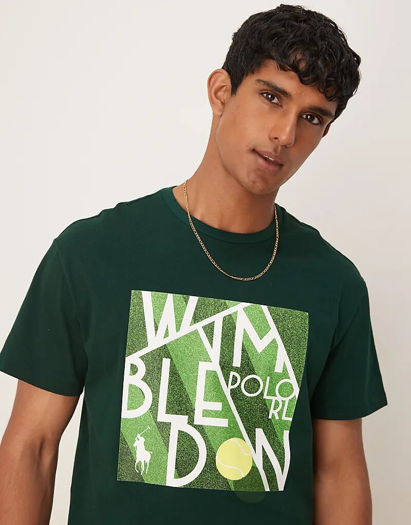 

Футболка с принтом спереди из коллекции Polo Ralph Lauren Wimbledon темно-зеленого цвета