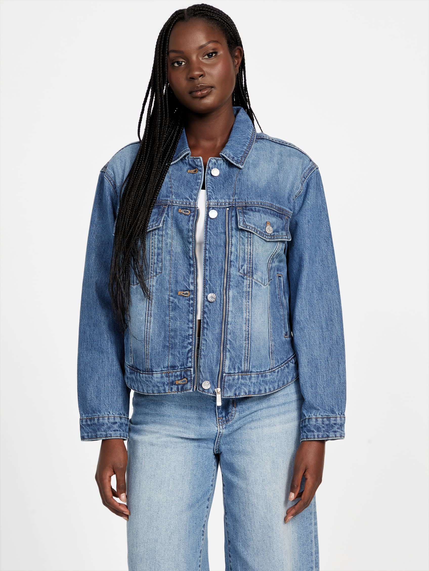 

Сери Джинсовая куртка на молнии Guess Factory, Medium Wash