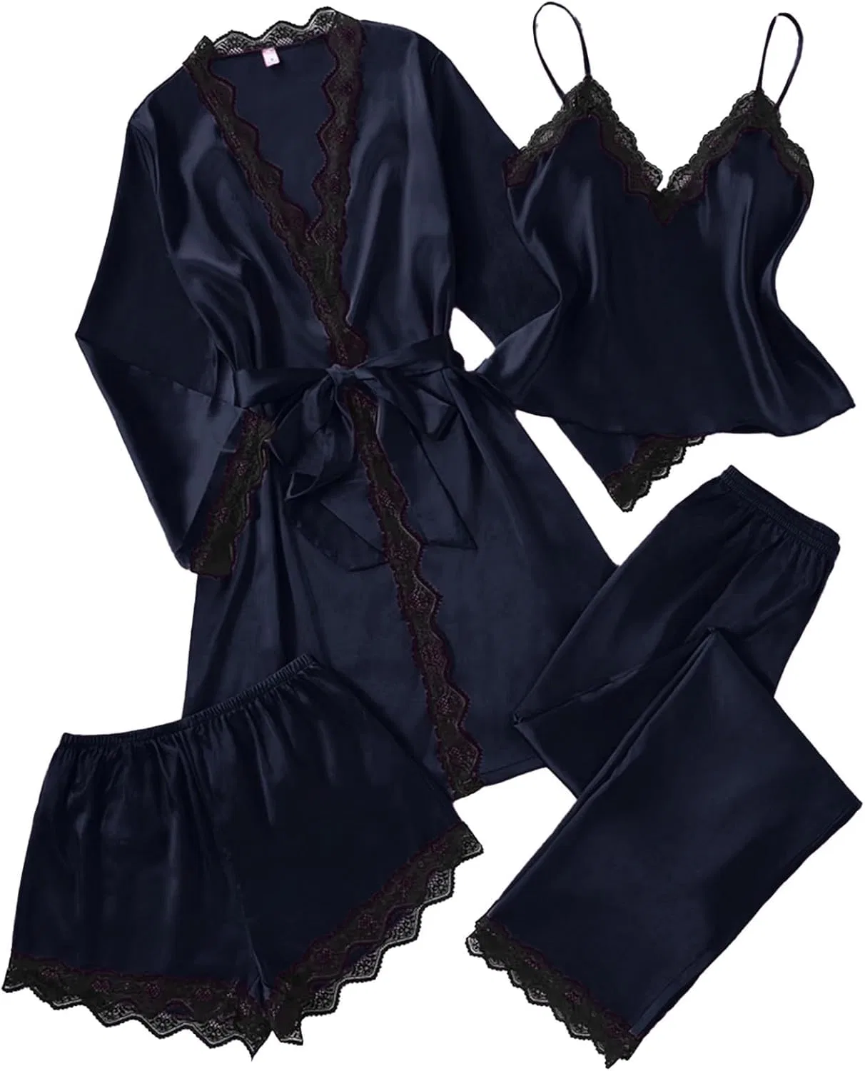 Комплект пижамы из сатина, с кружевом, Navy