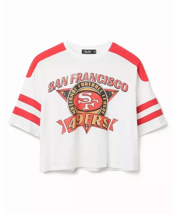 

Женская укороченная футболка в полоску с символикой команды НФЛ «Сан-Франциско 49ерс». Junk Food Clothing, белый