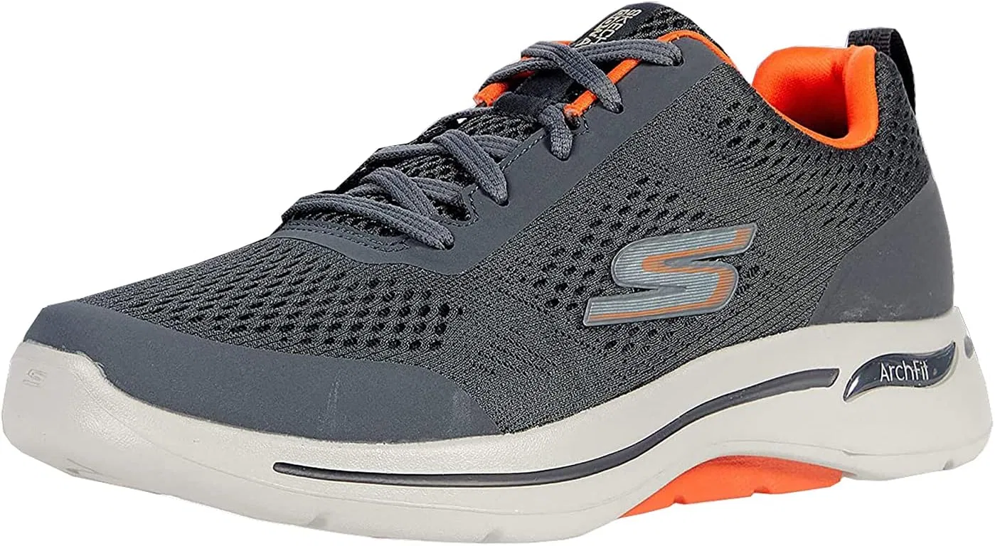 Мужские кроссовки Skechers Gowalk Arch Fit для тренировок и ходьбы с воздушной охлаждающей пеной, Charcoal Orange