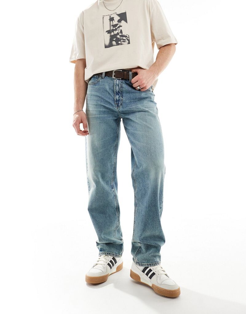 

Синие прямые джинсы средней стирки ASOS DESIGN