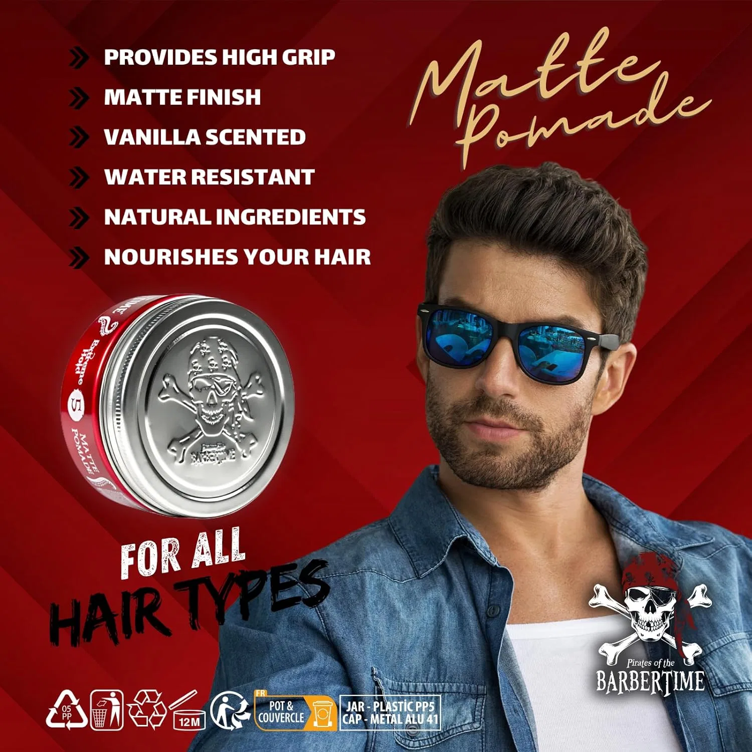 Красная матовая помада-воск для волос Barbertime Red No.5, 150 мл Barbertime — фото 3