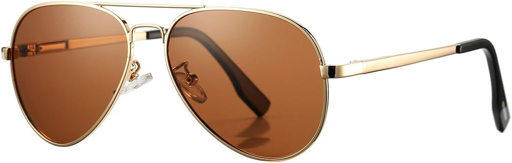 

Поляризованные солнцезащитные очки-авиаторы COASION для подростков с маленьким лицом, для женщин и мужчин, винтажный стиль, защита от УФ-излучения UV400, 58mm - Gold/Brown