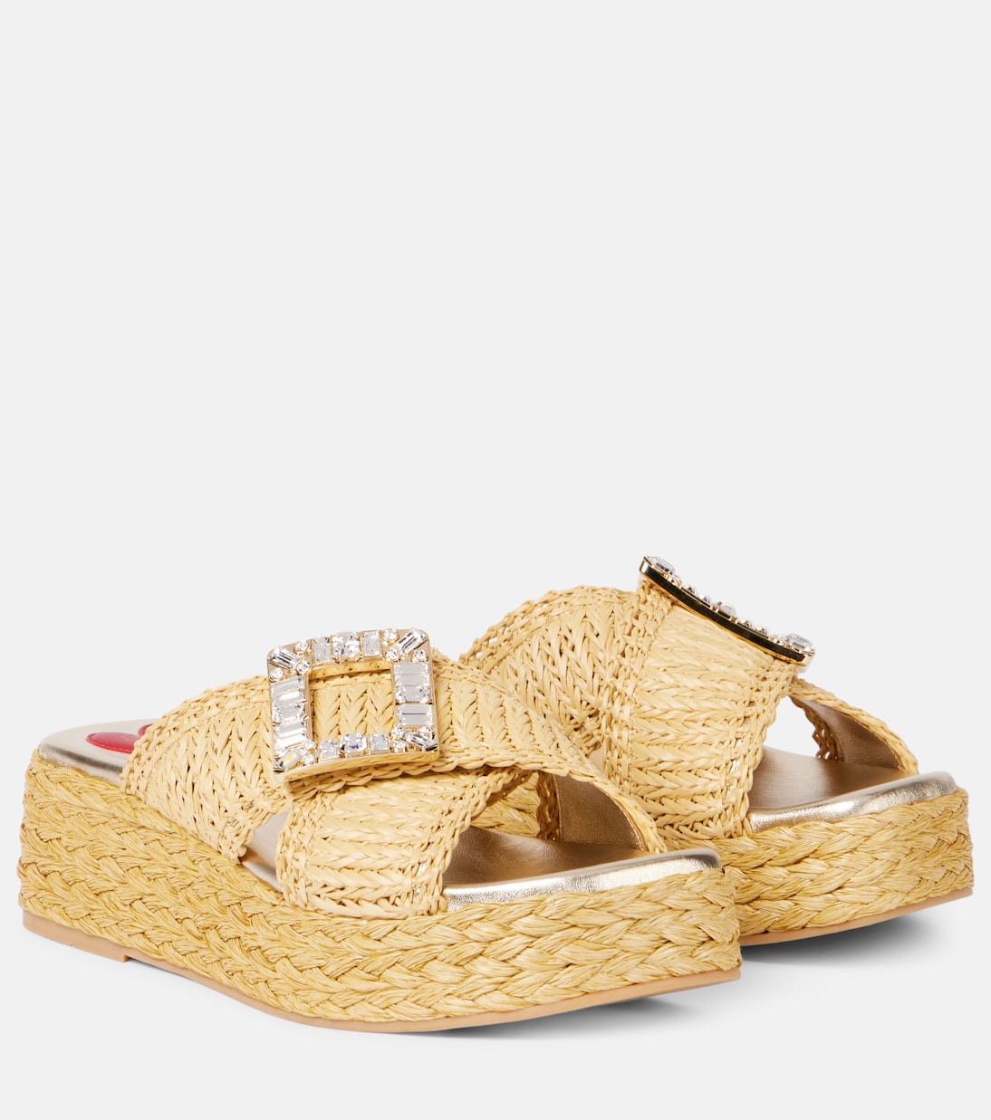 Декорированные эспадрильи на платформе из рафии Roger Vivier, Crema Chiaro