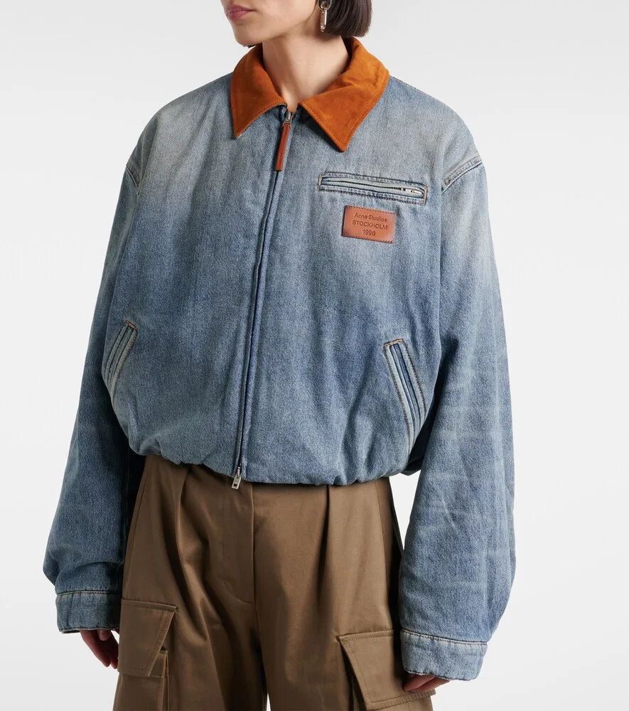 Джинсовая блузонная куртка из окры с замшевой отделкой Acne Studios, синий — фото 3