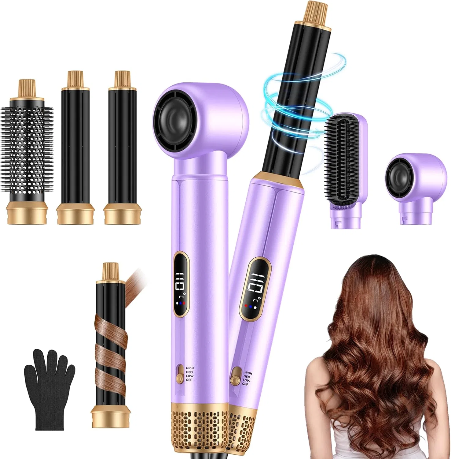 Набор для укладки волос Airstyler 5-в-1 с феном и щетками Umiga, Purple