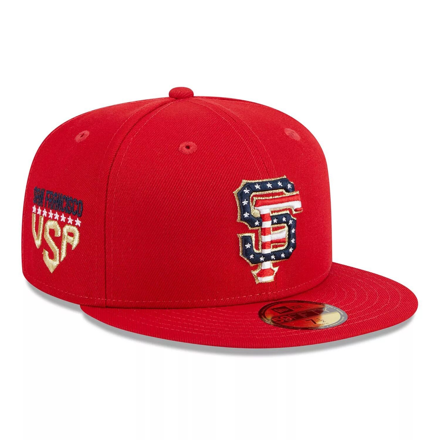 

Мужская облегающая шляпа New Era Red San Francisco Giants 2023, Четвертое июля 59FIFTY