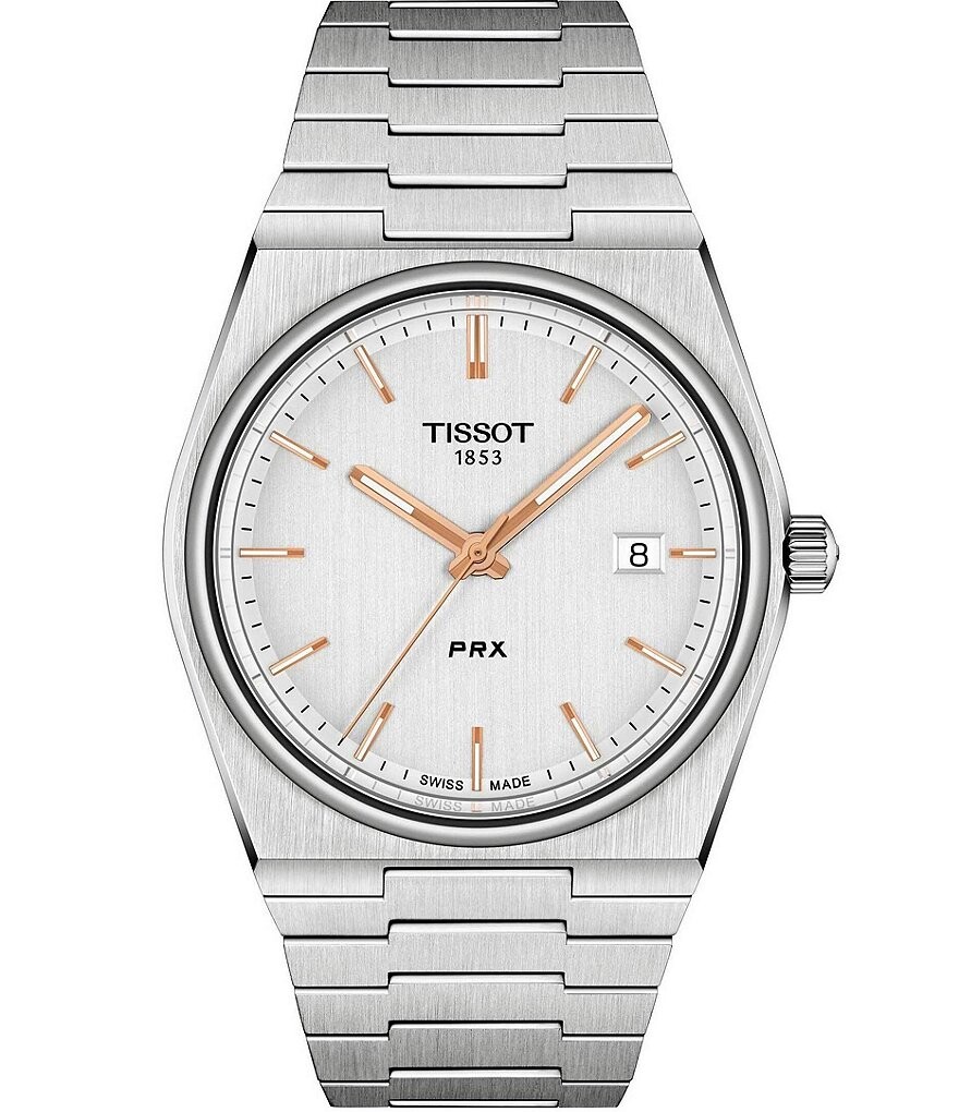 

Часы Tissot PRX с аналоговым браслетом из нержавеющей стали, серебро