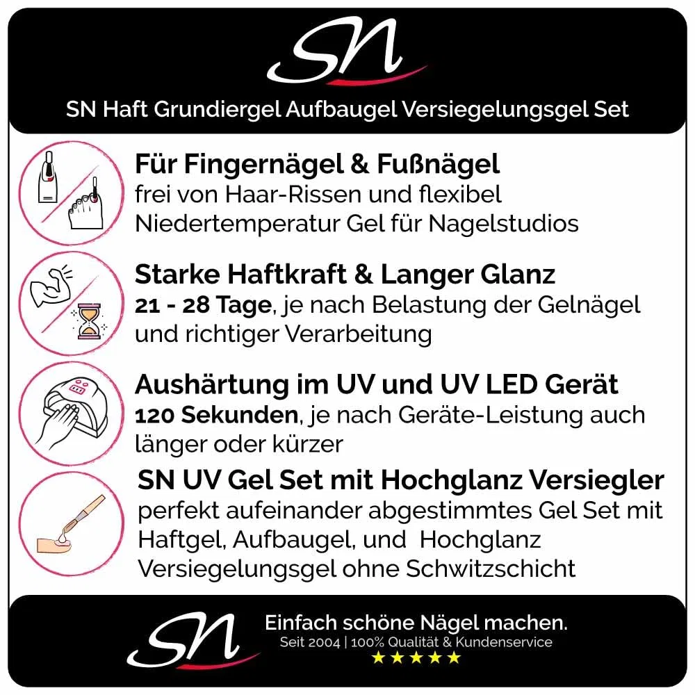 Набор UV-гелей для ногтей: базовый, строительный и финишный Sn Nageldesign — фото 3