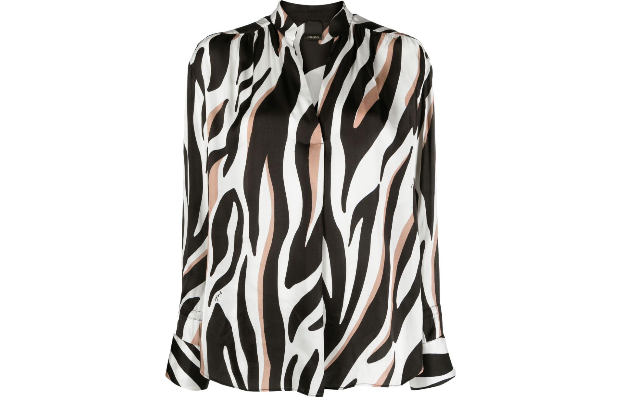 

Блузка с зебровым принтом и прямым подолом PINKO, черный