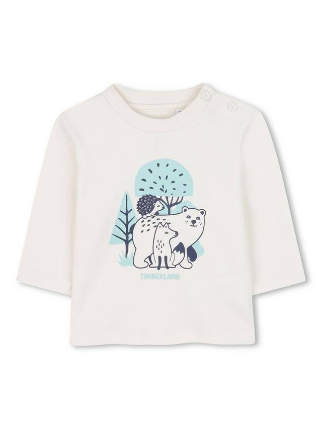

Детская хлопковая футболка с длинным рукавом и принтом Timberland, Ivory