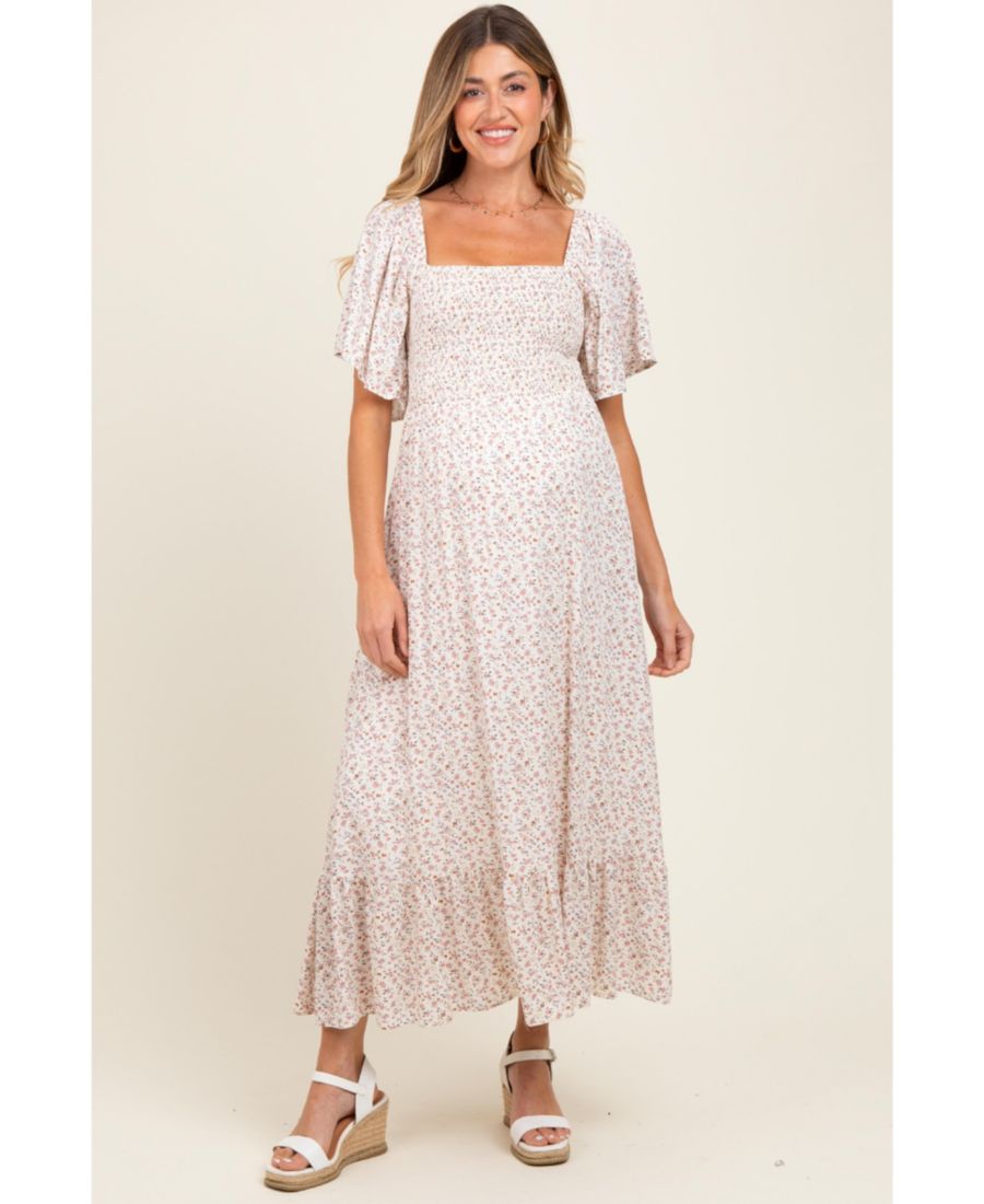 

Кремовое миди-платье для беременных с мелким цветочным узором и сборками Pinkblush, Cream