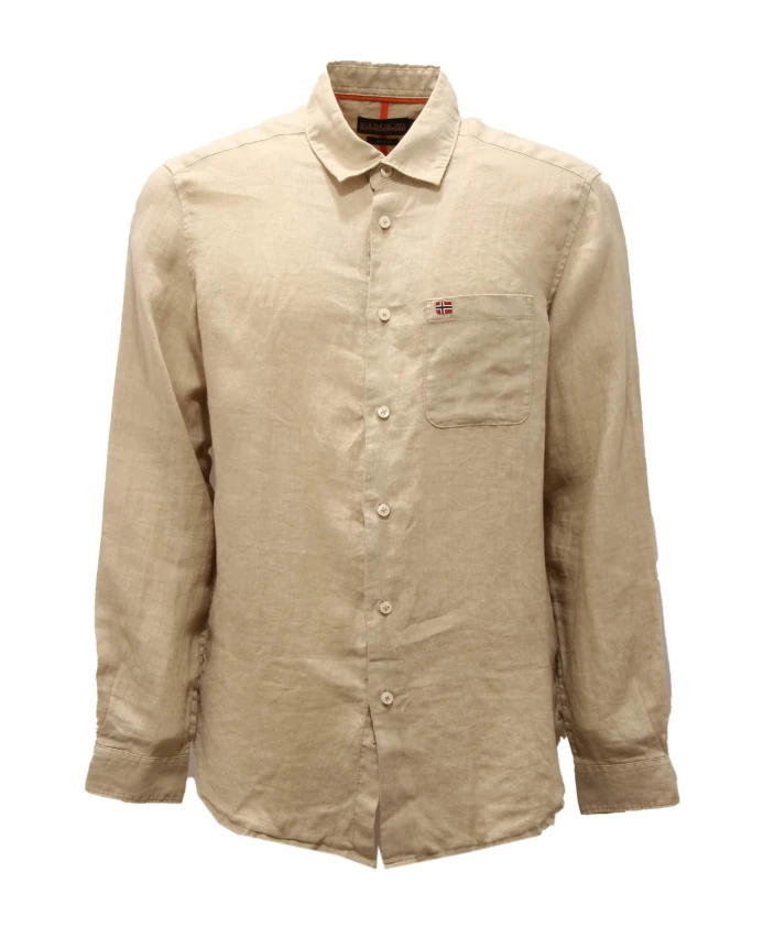 

Льняная рубашка зеленого цвета с эвкалиптовым оттенком, стандартный крой. Napapijri, бежевый