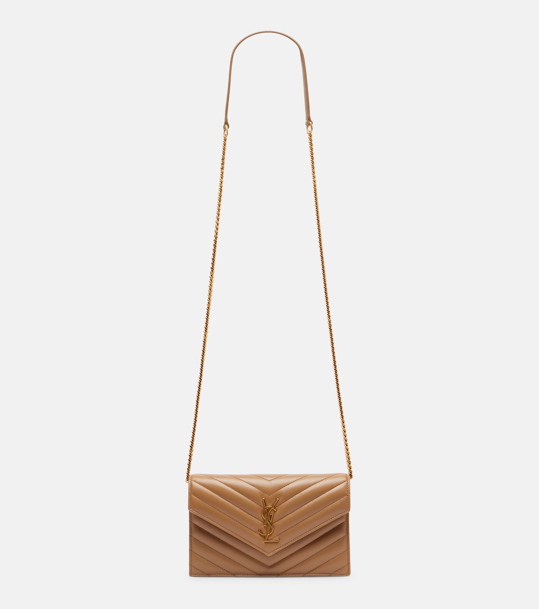 

Кошелек на цепочке Cassandre Envelope из стеганой кожи Saint Laurent, Natural Tan