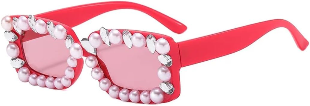 

Модные солнцезащитные очки с бриллиантами для женщин, роскошные солнцезащитные очки с жемчугом, винтажные, в стиле панк, популярные, конфетных цветов VRTRFFTR, Rosered-red