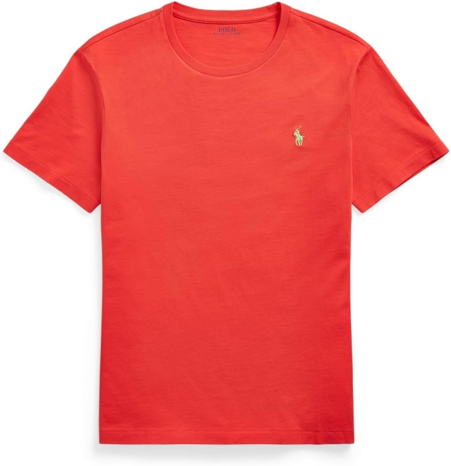 

Мужская футболка POLO RALPH LAUREN классического кроя из хлопка с круглым вырезом и трикотажем, Tomato