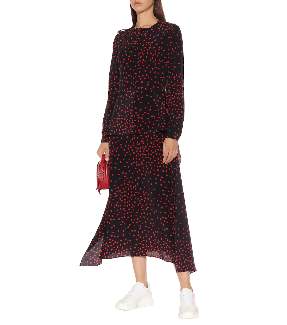 Длинное платье из шелкового крепа в горошек Stella McCartney, Ink+Vermillion — фото 2