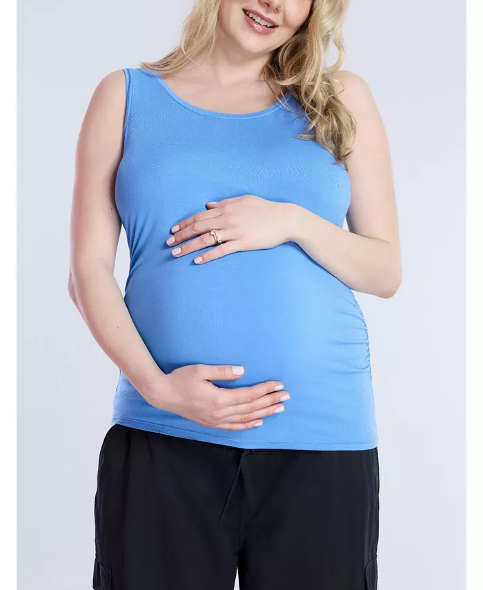 

Женская майка для беременных с круглым вырезом и сборками по бокам - Motherhood Maternity, синий