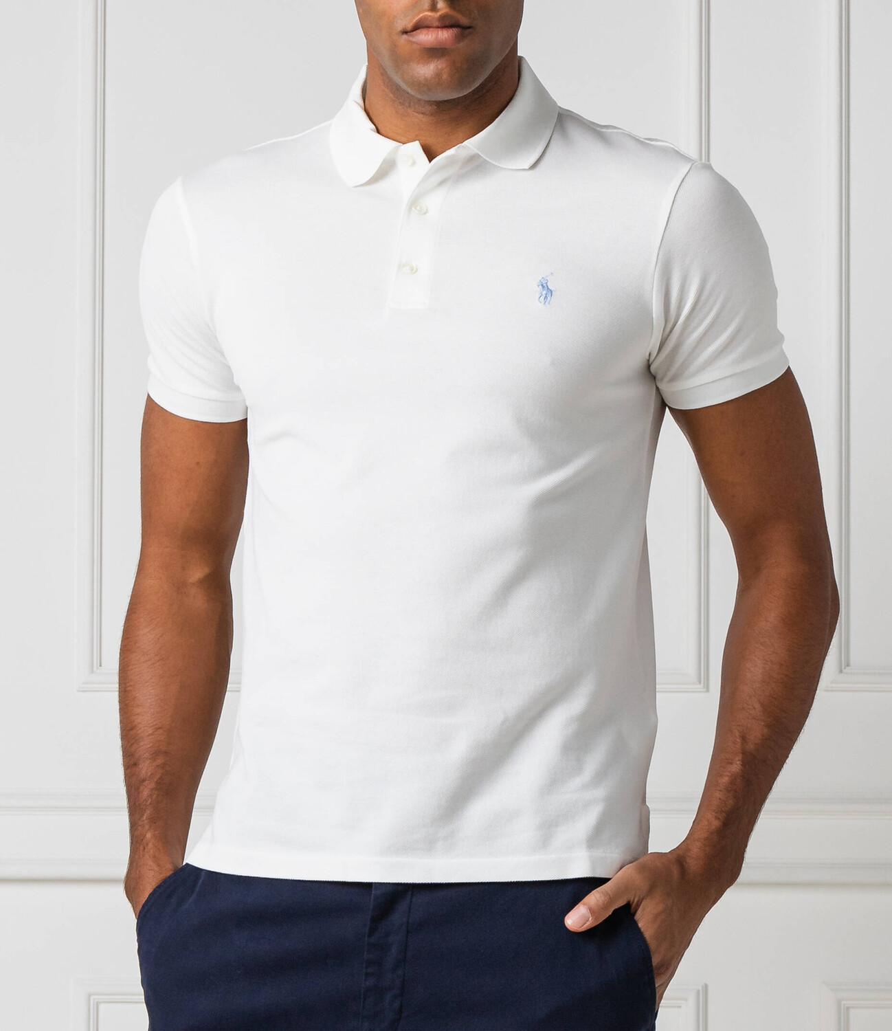 Поло POLO RALPH LAUREN slim fit pique, белый — фото 2