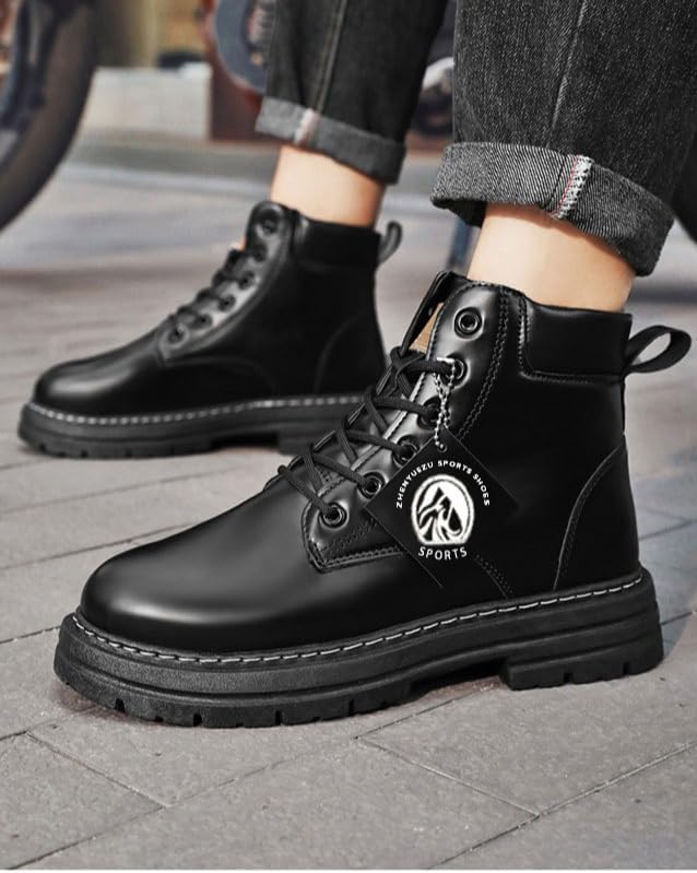 Мужские зимние ботинки для походов Hhhchpm с теплой и уютной подкладкой из искусственного меха, противоскользящие зимние ботинки для активного отдыха на улице, черный — фото 4