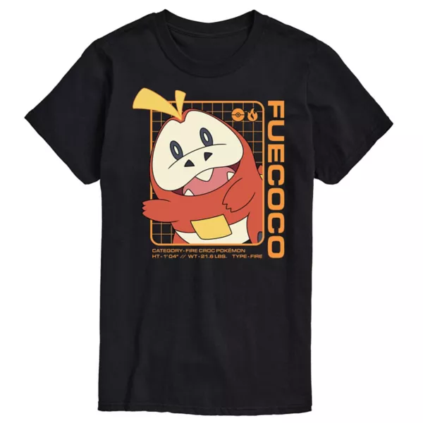 

Мужская футболка с принтом статистики покемона Fuecoco Licensed Character, черный