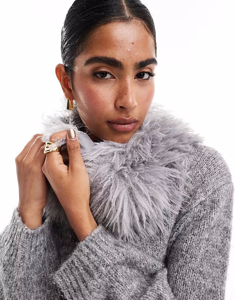 

Снуд ASOS DESIGN с длинным искусственным мехом серого цвета