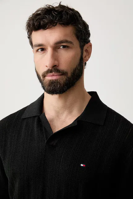 Поло из лиоцелла свободный крой Tommy Hilfiger, черный — фото 4