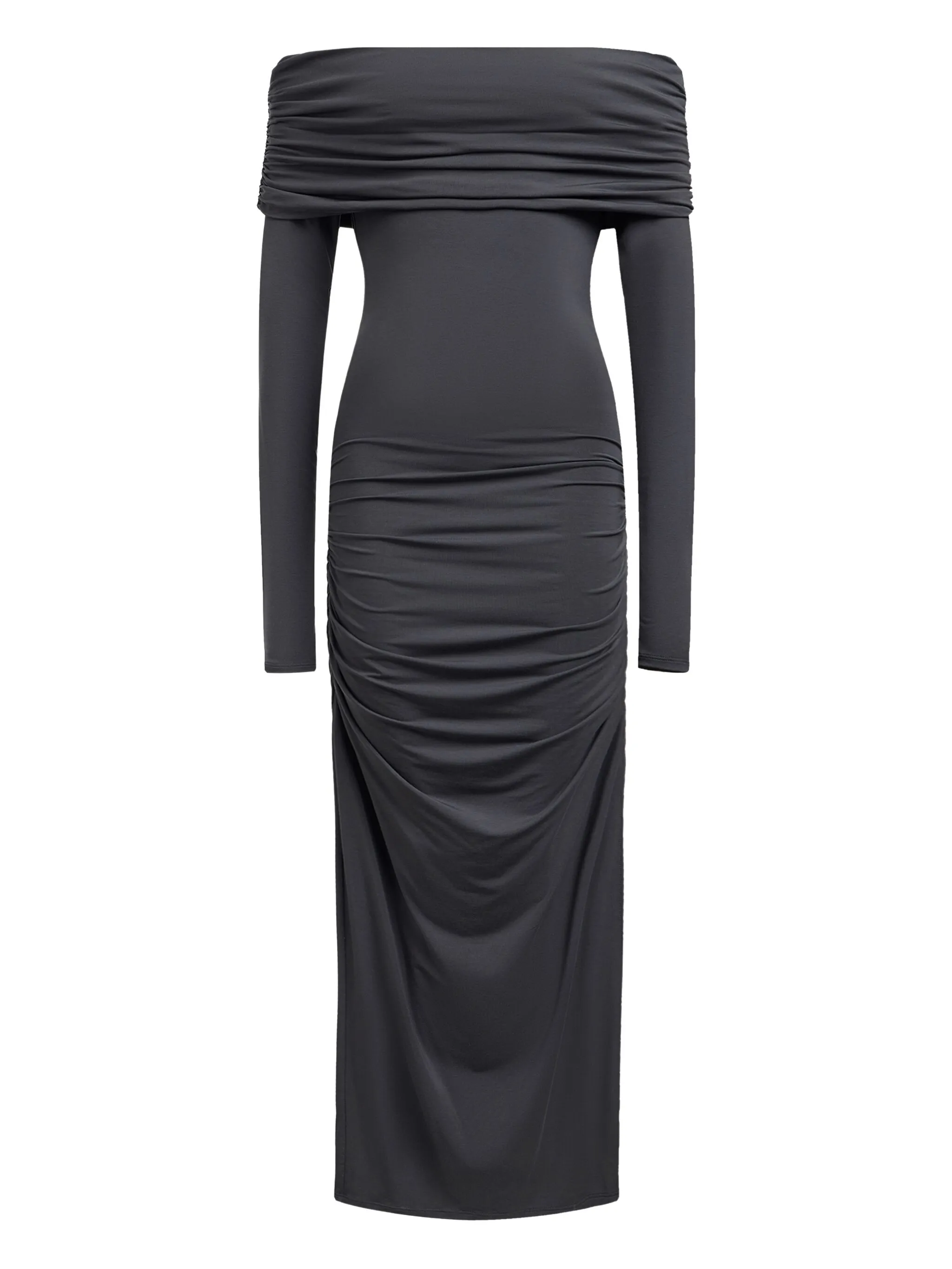 

Платье с открытыми плечами и сборками 12 Storeez, серый