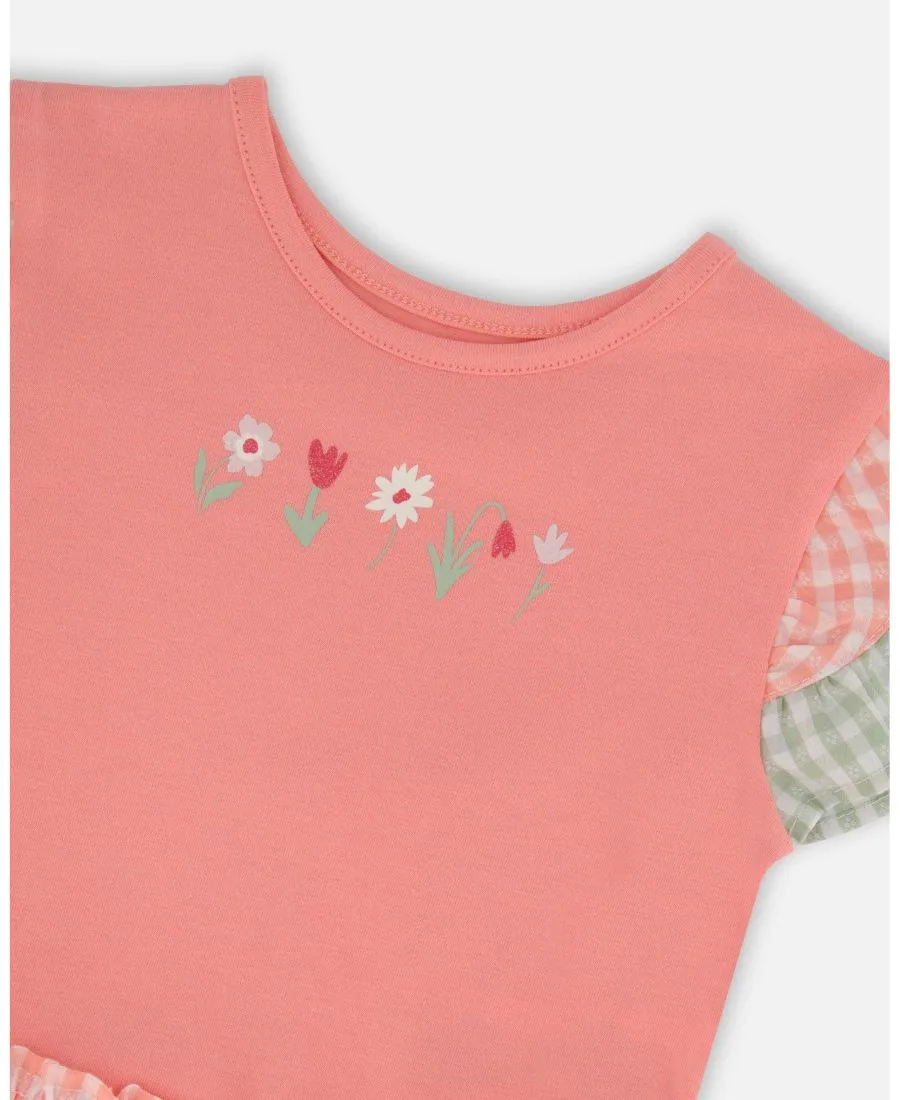 Хлопковое двухслойное платье для девочек-малышек Deux par Deux, Peach & Gingham — фото 3