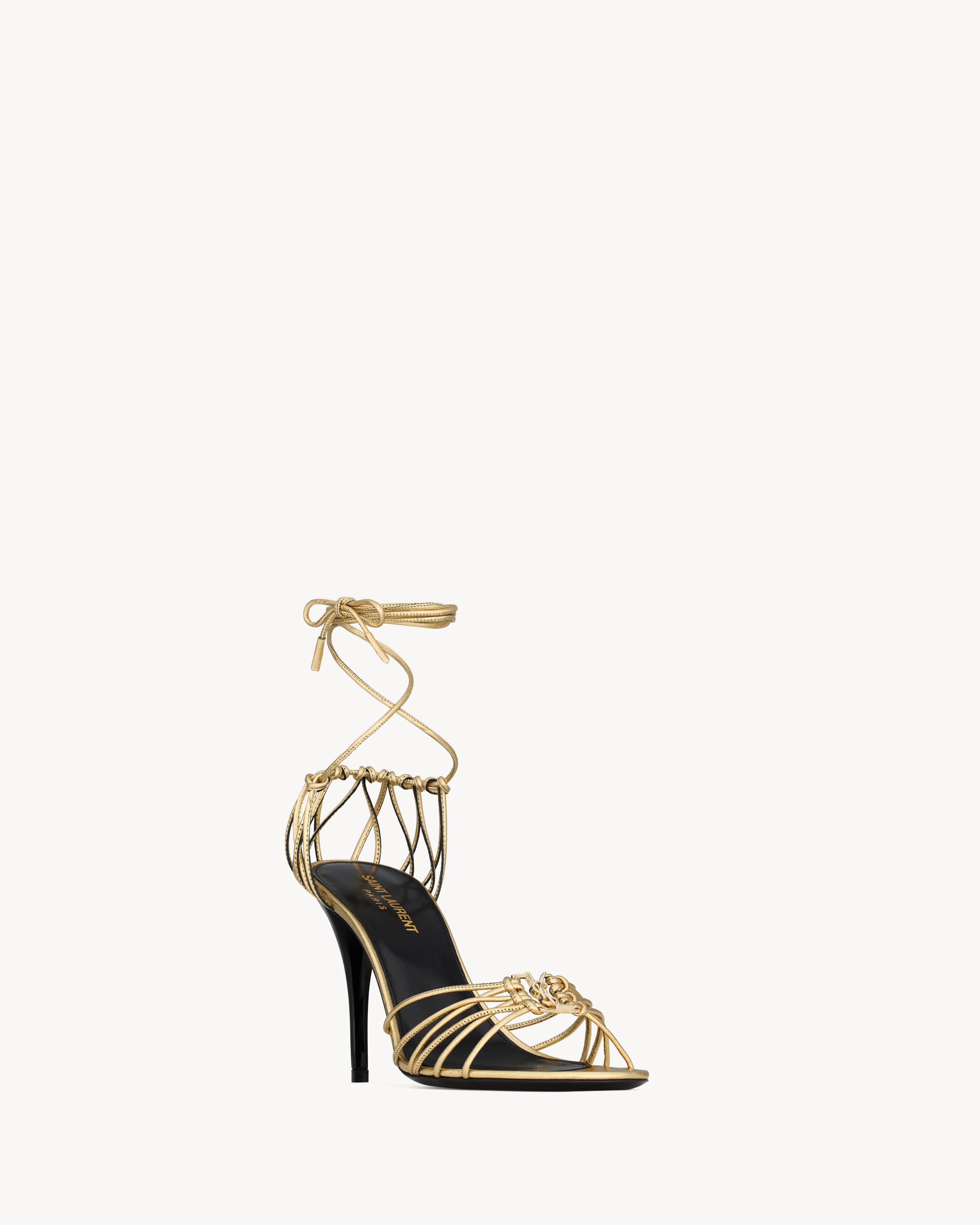Босоножки BABYLONE из металлизированной кожи Saint Laurent, золото — фото 3