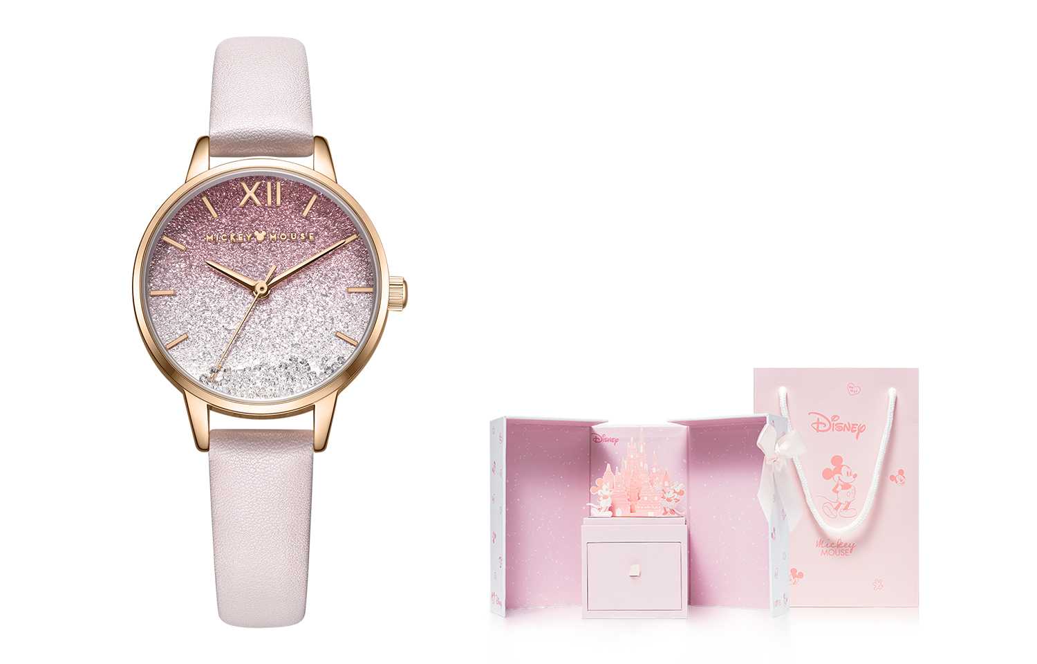 

Disney Часы Mickey Quartz Movement Leather Strap Watch Women's Watch Pink Watch Dial, MK-11325P[Dreamy Castle Box]