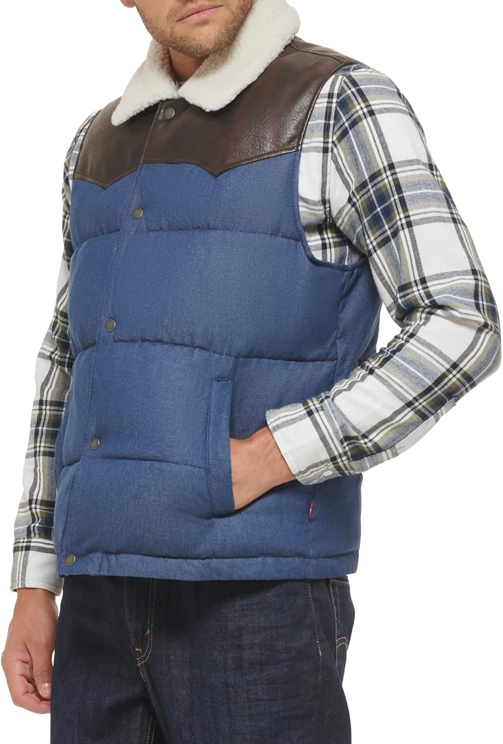 Жилет Levi's Men's Out West Mixed Media Puffer Vest, Faded Blue Denim — фото 2
