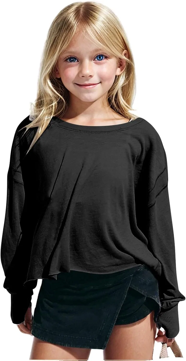 Футболка для девочек с открытой спиной, укороченная, A02-black — фото 2